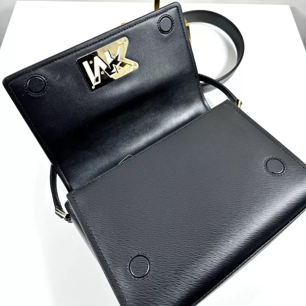 Michael Kors Mimi Medium Leather Crossbody Bag Black Gold NWT - Picture 8 of 9